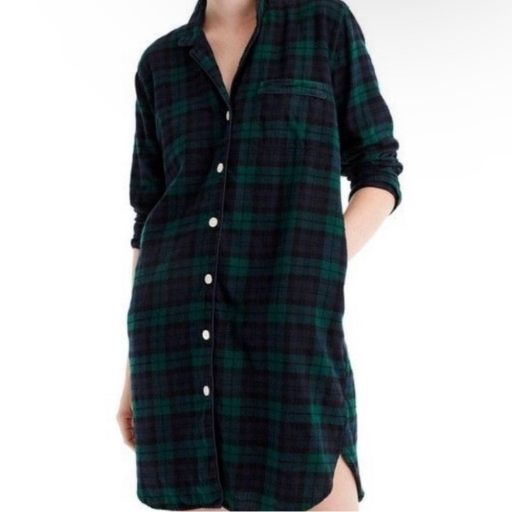 J. Crew Black Watch Plaid Button Down Flannel Night Shirt S View 2